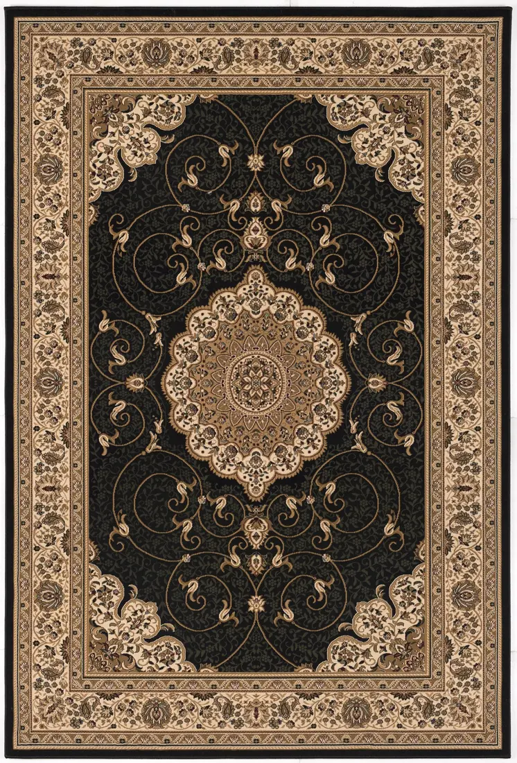 20' Beige And Black Medallion Runner Rug
