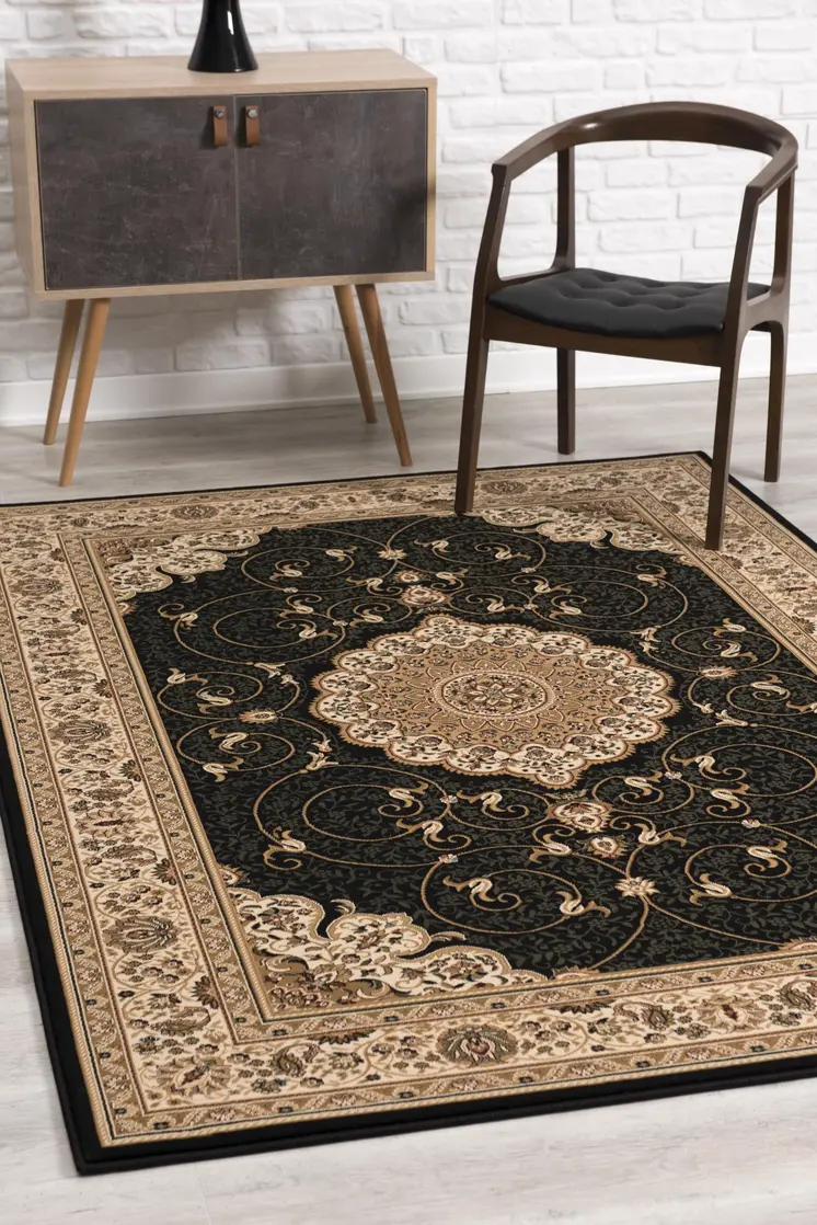 20' Beige And Black Medallion Runner Rug