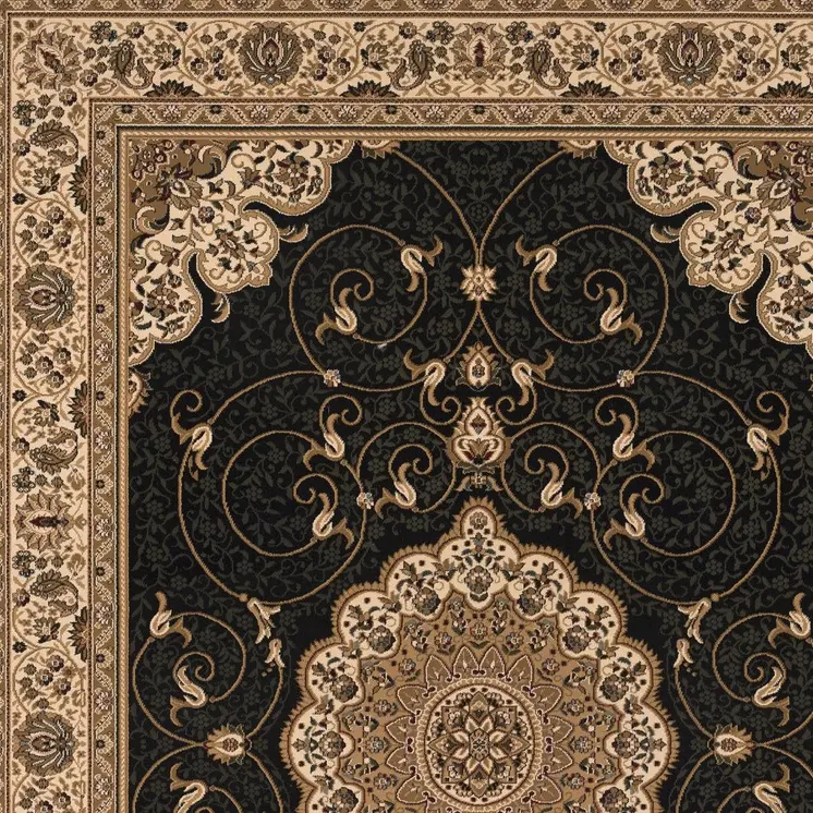 20' Beige And Black Medallion Runner Rug