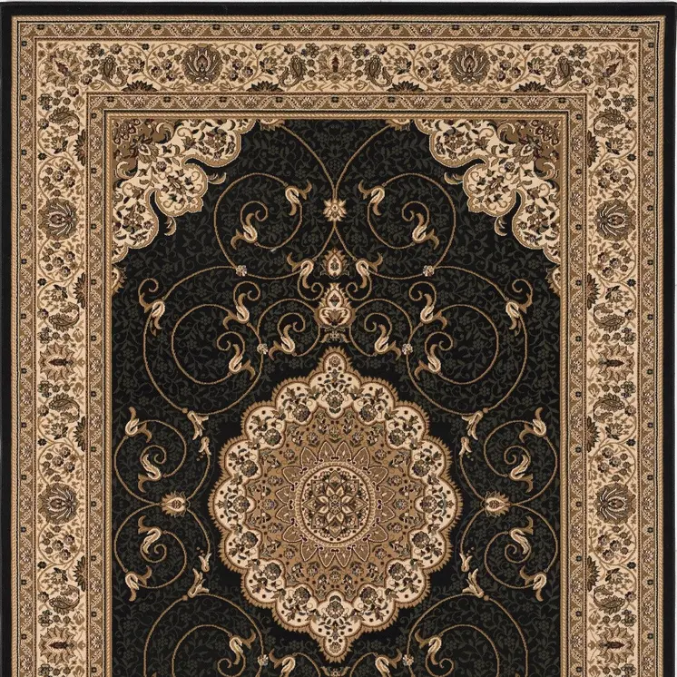 20' Beige And Black Medallion Runner Rug
