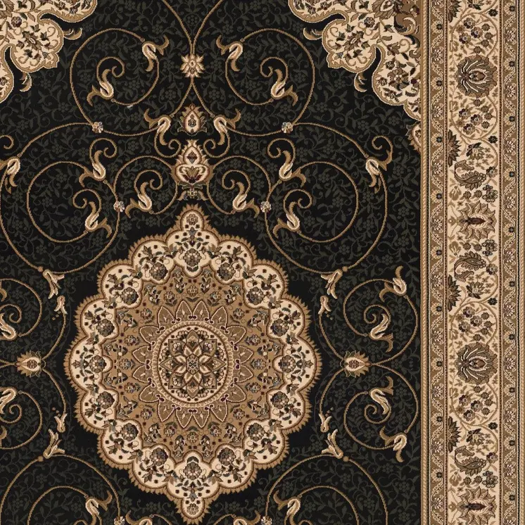 8' Beige And Black Medallion Runner Rug