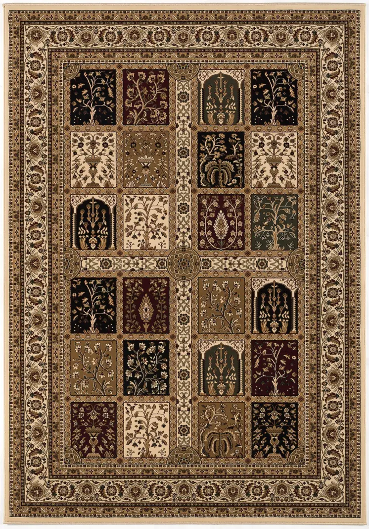 5' X 8' Beige and Black Oriental Power Loom Area Rug