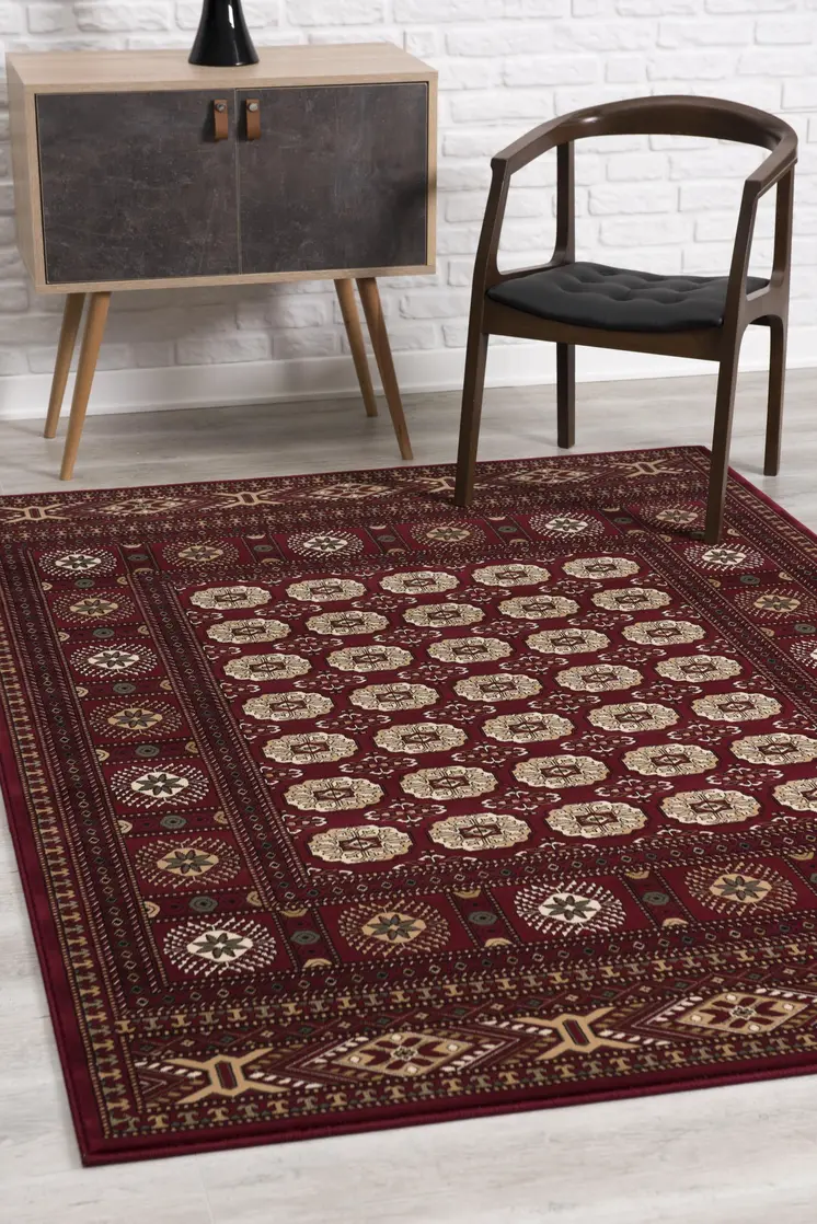 5' X 8' Red and Ivory Floral Medallion Power Loom Area Rug