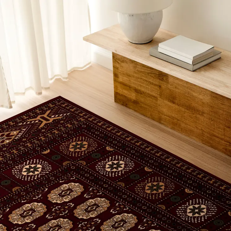 5' X 8' Red and Ivory Floral Medallion Power Loom Area Rug