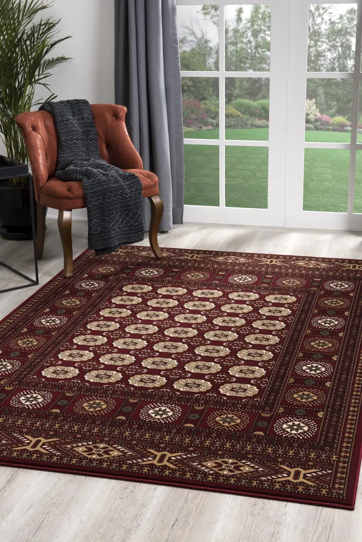 5' X 8' Red and Ivory Floral Medallion Power Loom Area Rug