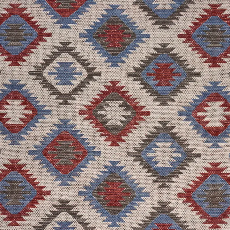5' X 7' Red and Blue Geometric Diamonds Area Rug