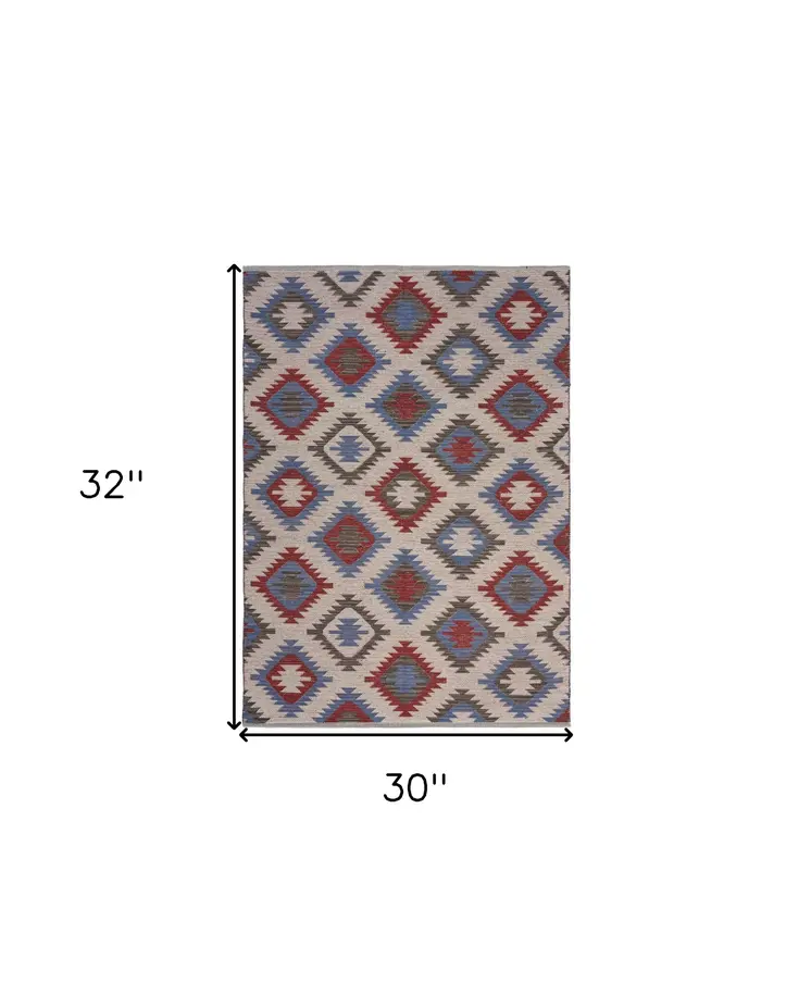 3' x 4' Red and Blue Geometric Diamonds Area Rug