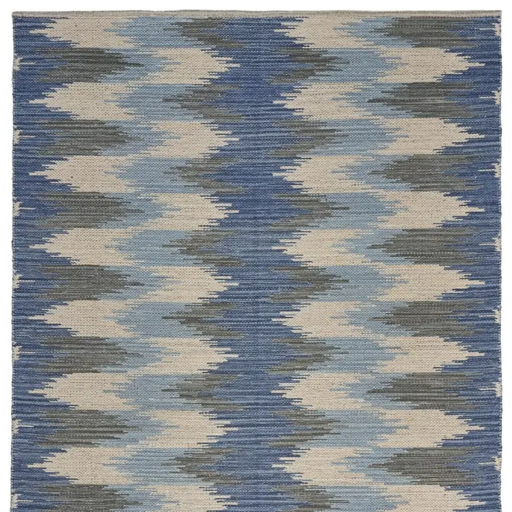 3' X 4' Blue and Ivory Flatweave Handmade Area Rug