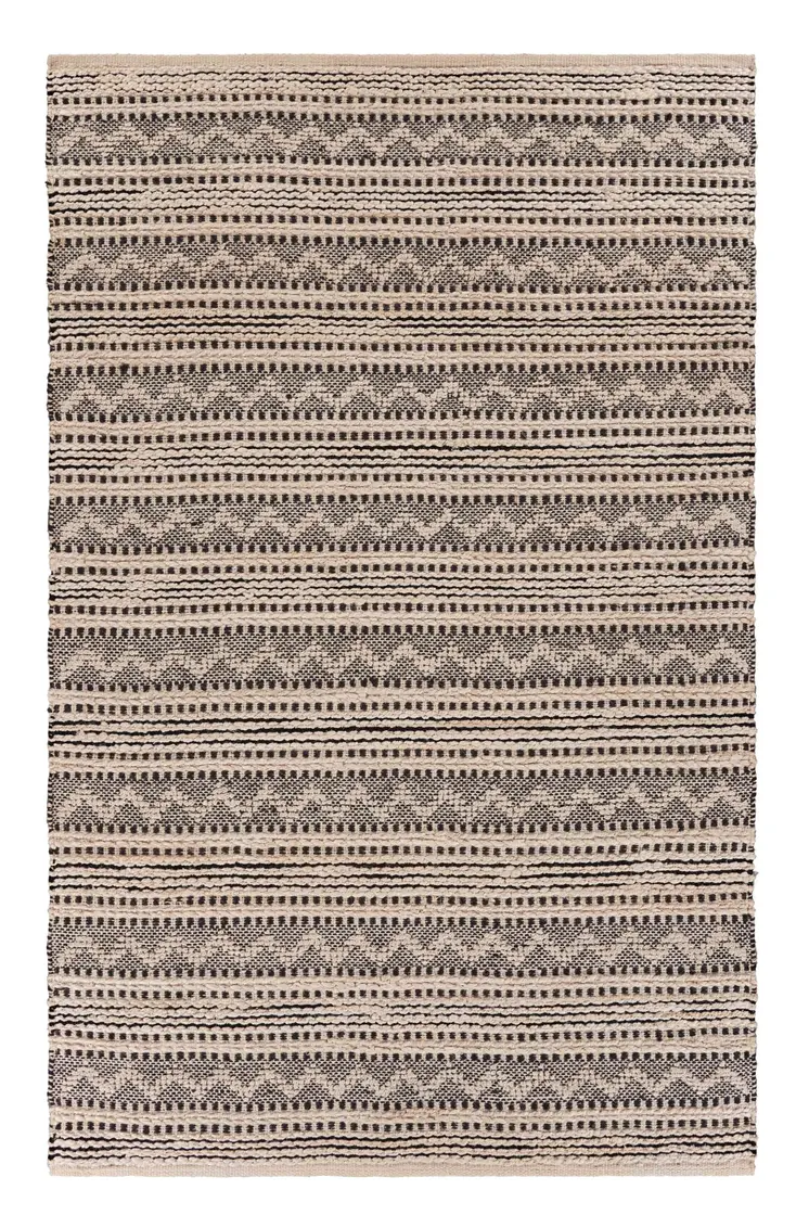 9' X 12' Black and Blush Chevron Stripe Area Rug