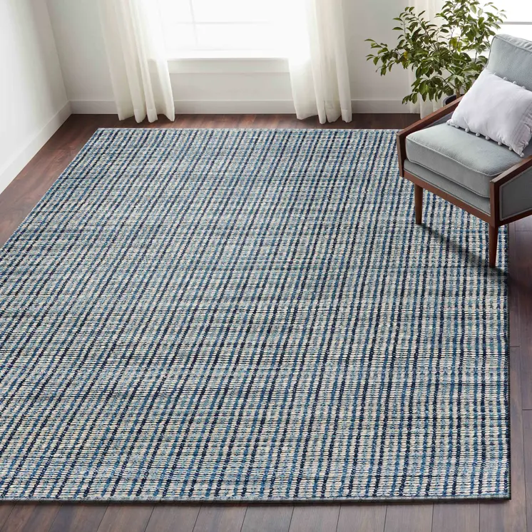 8' X 10' Blue Hand Loomed Area Rug