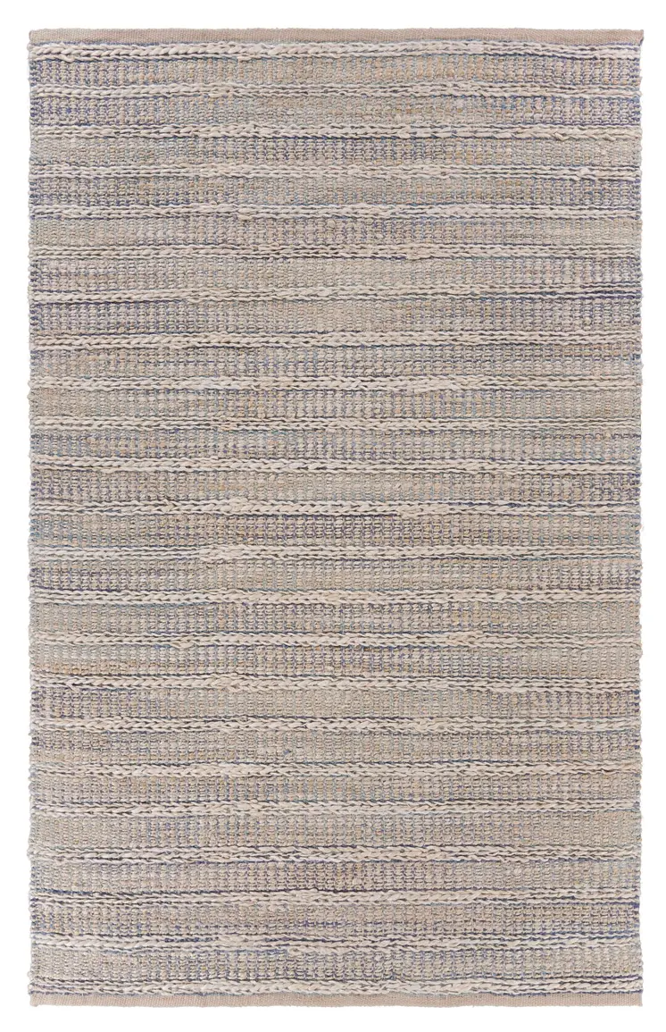 5' X 8' Blue and Cream Braided Jute Area Rug