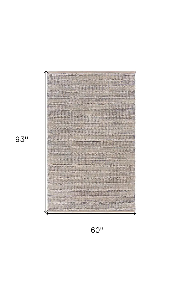 5' X 8' Blue and Cream Braided Jute Area Rug