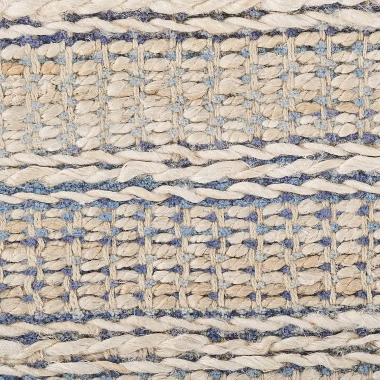 5' X 8' Blue and Cream Braided Jute Area Rug