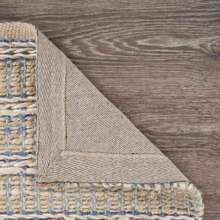 5' X 8' Blue and Cream Braided Jute Area Rug