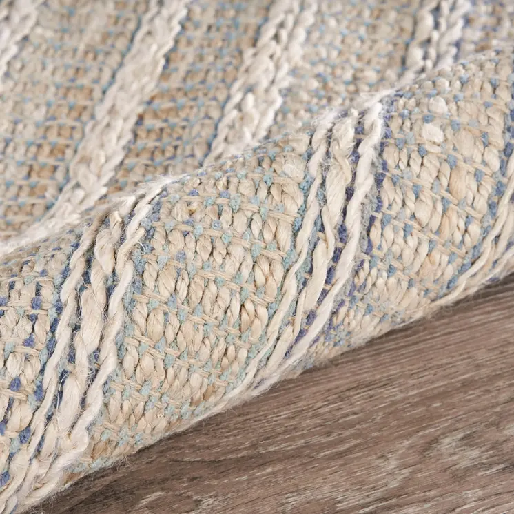 5' X 8' Blue and Cream Braided Jute Area Rug