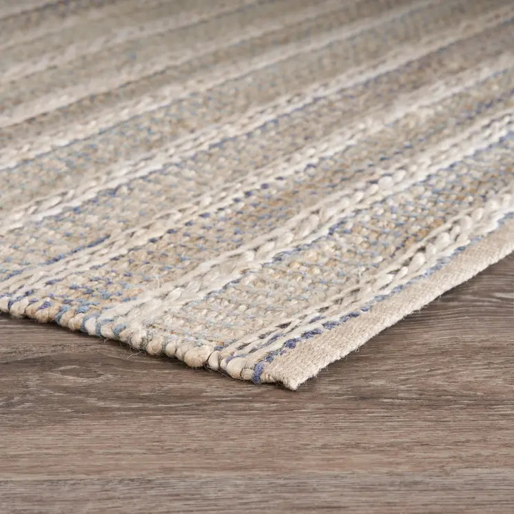 5' X 8' Blue and Cream Braided Jute Area Rug