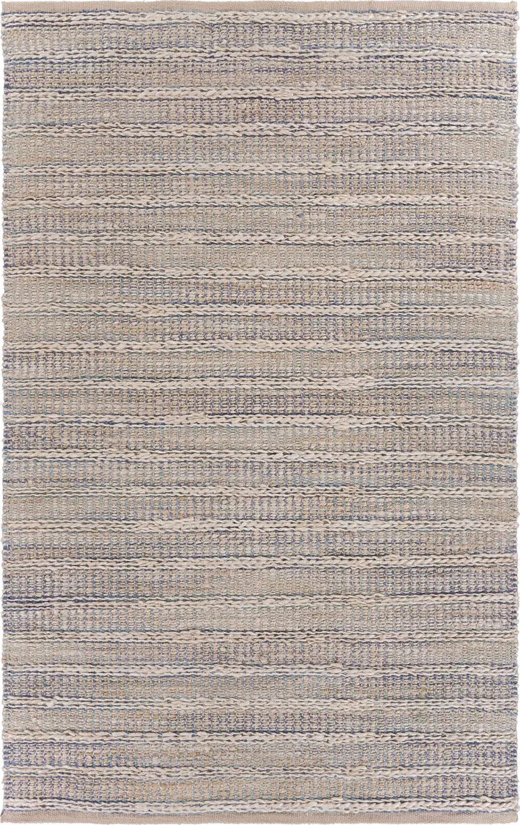 9' X 12' Blue and Cream Braided Jute Area Rug