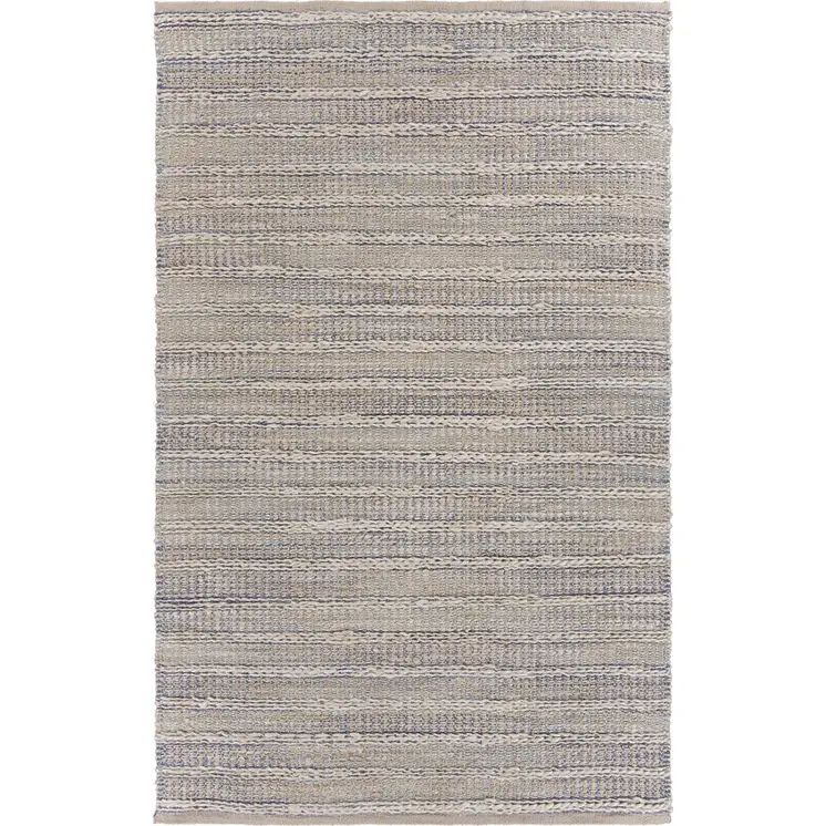 9' X 12' Blue and Cream Braided Jute Area Rug
