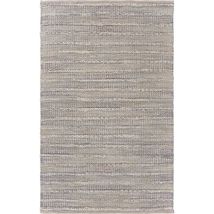 9' X 12' Blue and Cream Braided Jute Area Rug