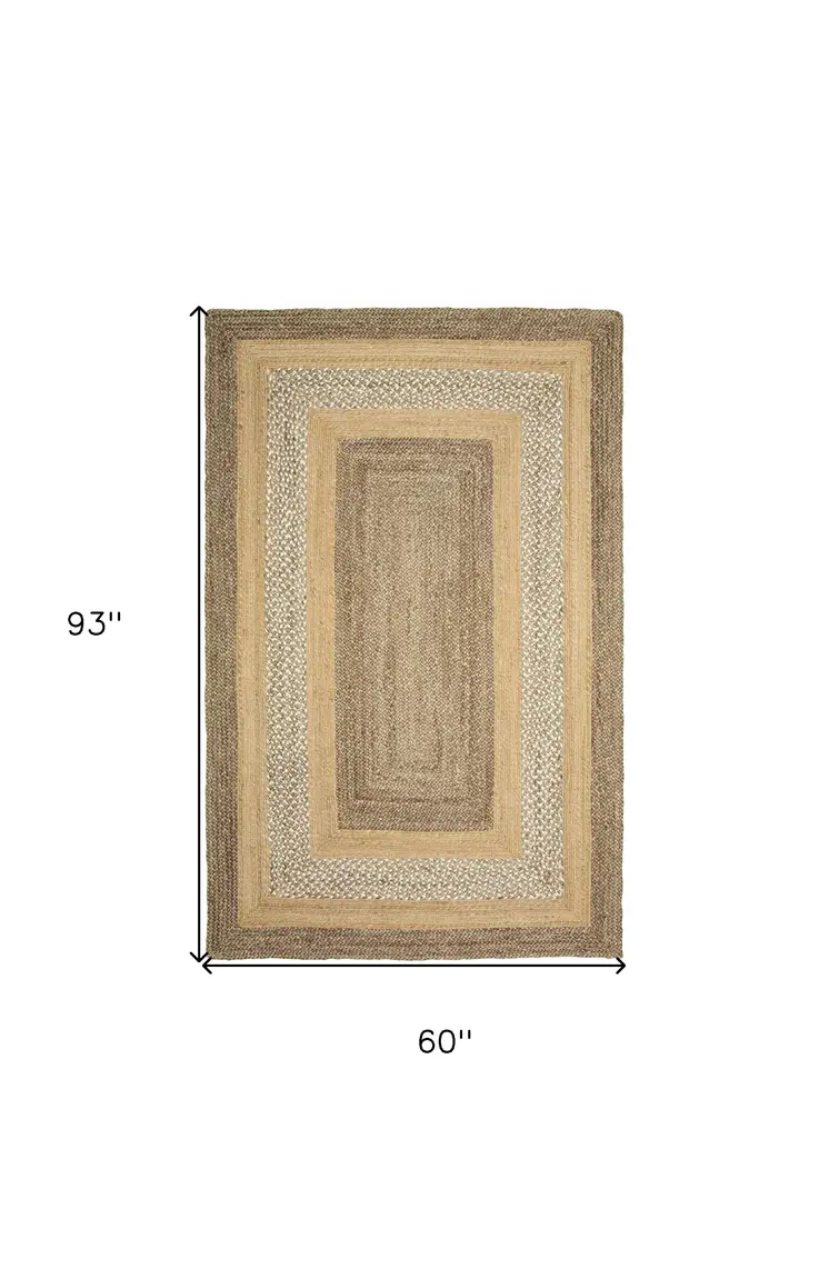5' X 8' Tan Hand Braided Area Rug