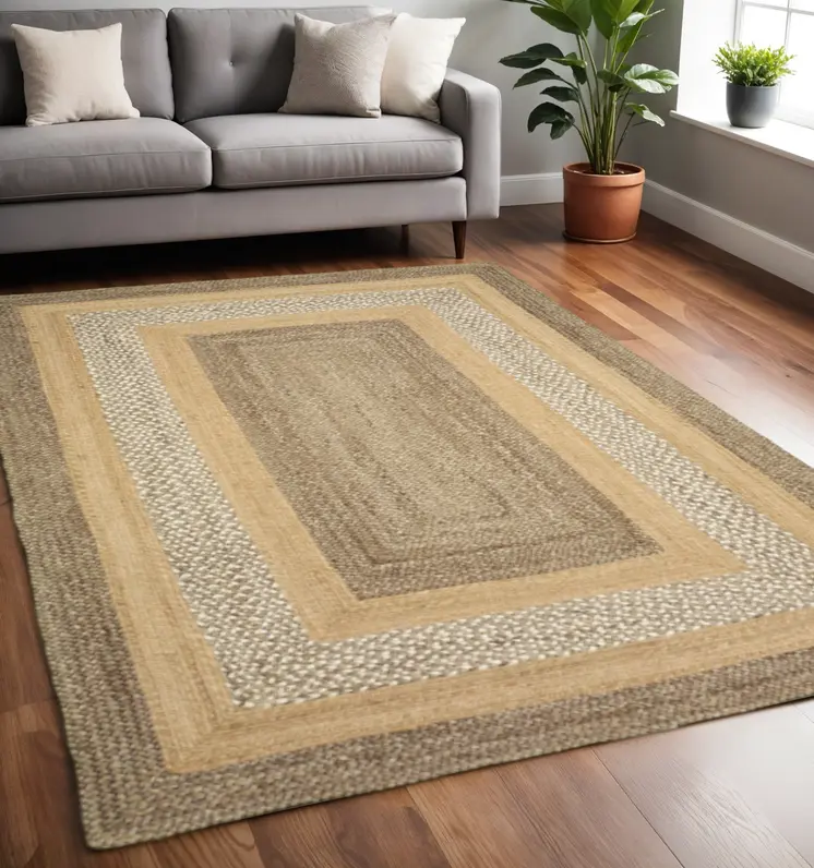 5' X 8' Tan Hand Braided Area Rug