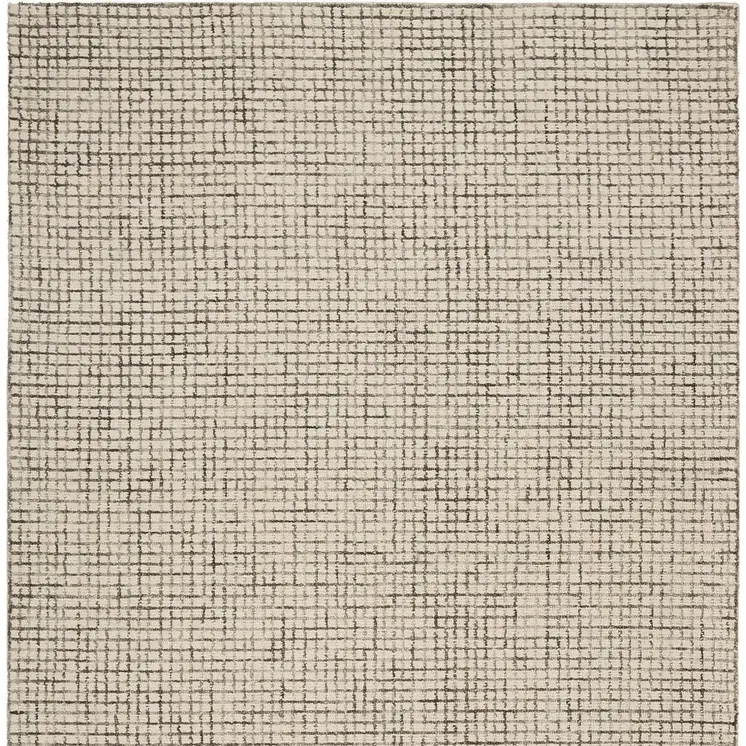 9' X 12' Tan and Ivory Grid Area Rug