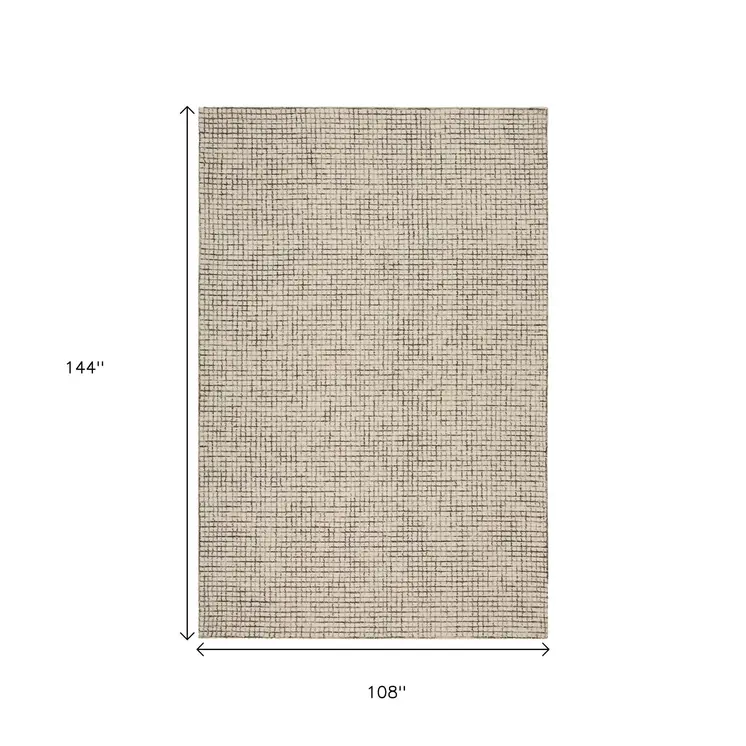 9' X 12' Tan and Ivory Grid Area Rug