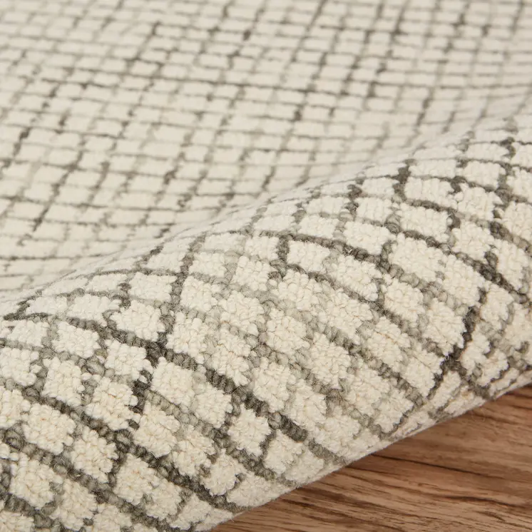 9' X 12' Tan and Ivory Grid Area Rug
