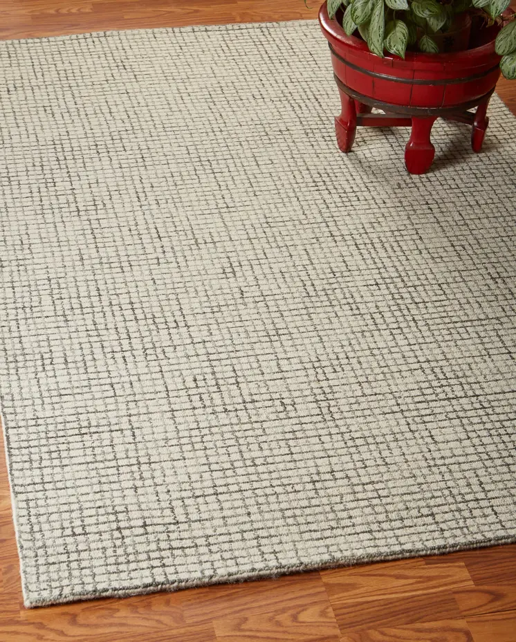 9' X 12' Tan and Ivory Grid Area Rug