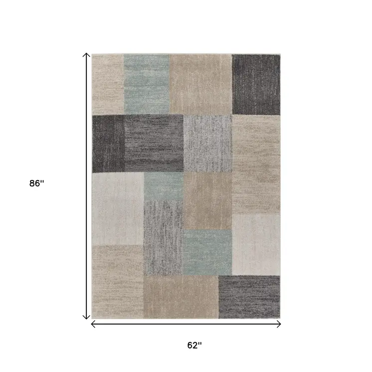 5' X 7' Beige and Black Modern Blocks Area Rug