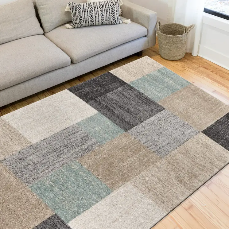 5' X 7' Beige and Black Modern Blocks Area Rug