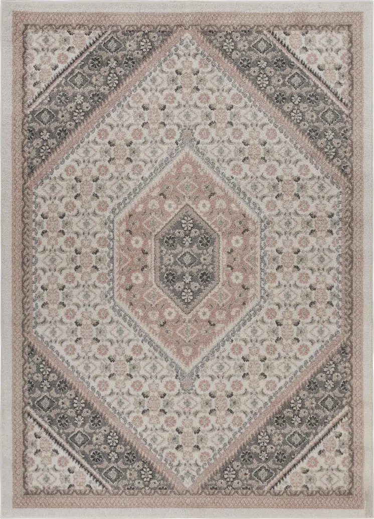 5' X 7' Gray and Blush Traditional Area Rug