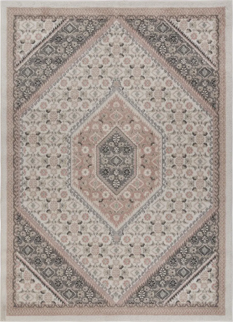 5' X 7' Gray and Blush Traditional Area Rug