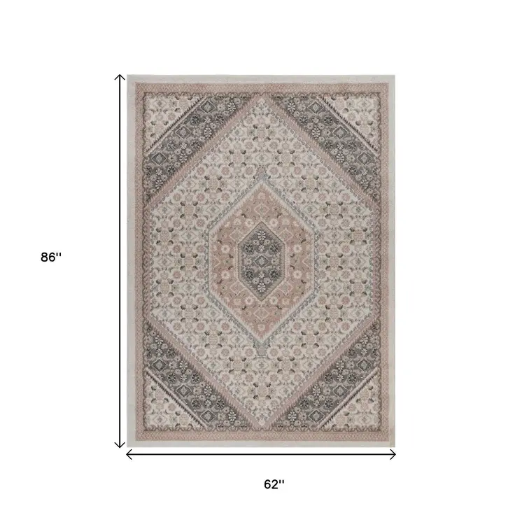 5' X 7' Gray and Blush Traditional Area Rug