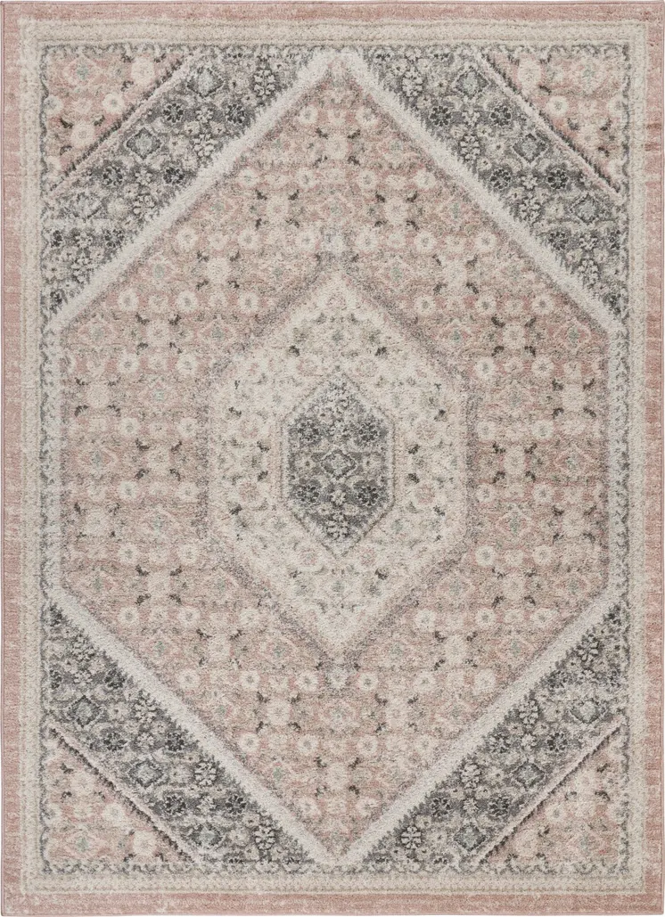 8' X 10' Gray and Soft Pink Traditional Area Rug