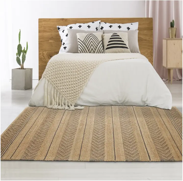 8' X 10' Tan and Gray Bohemian Striped Area Rug