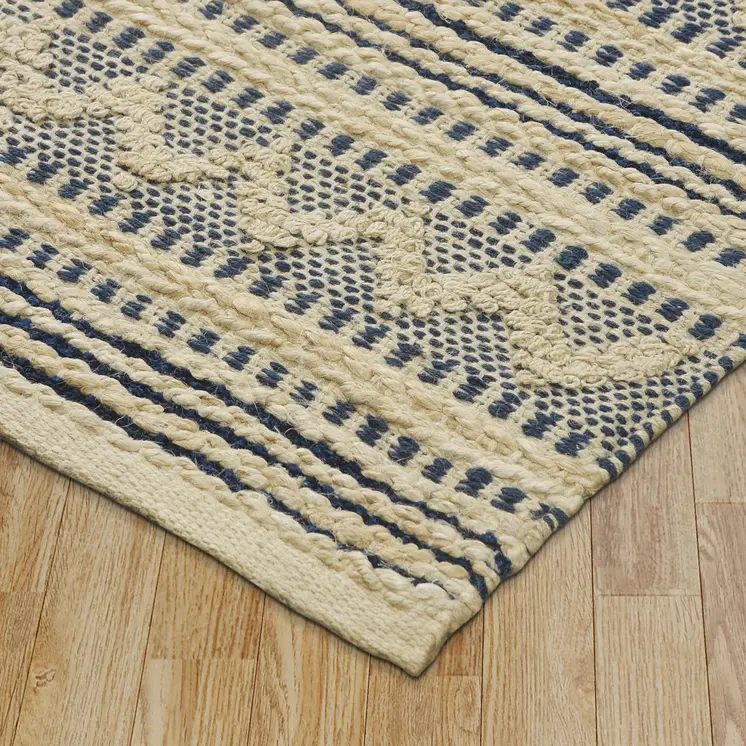8' X 10' Blue and Beige Chevron Striped Area Rug