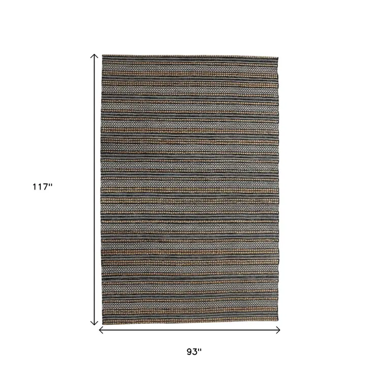 8' X 10' Black and Tan Decorative Striped Area Rug