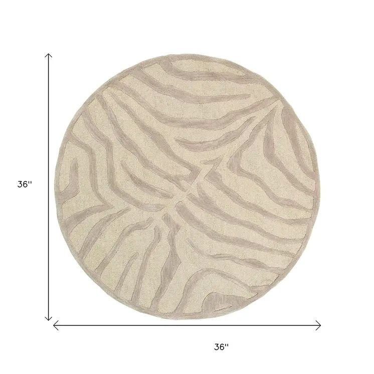 3' Round Taupe Zebra Pattern Area Rug