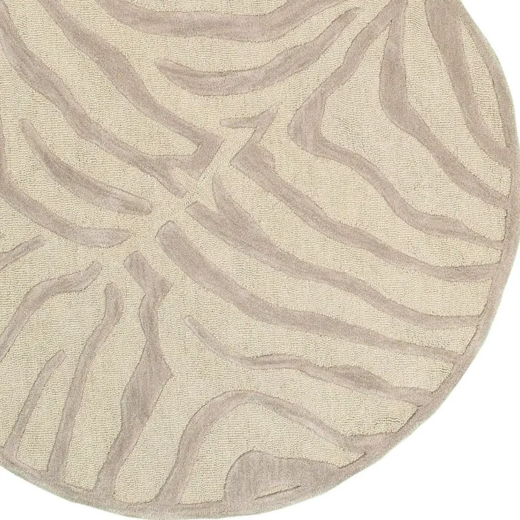 8’ Round Taupe Zebra Pattern Area Rug