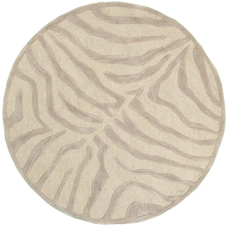 8’ Round Taupe Zebra Pattern Area Rug