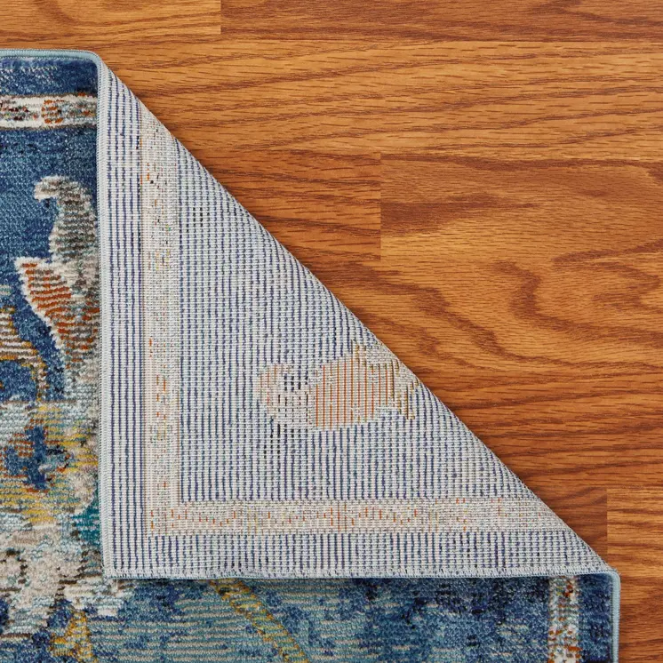2' X 9' Blue and White Jacobean Pattern Runner Rug