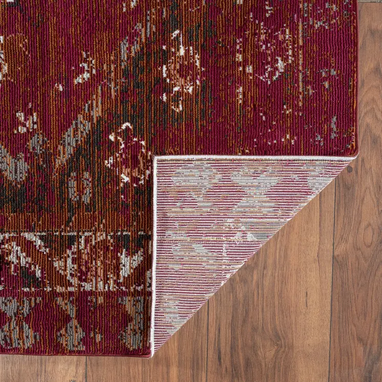 8' X 10' Brown Dark Red And Ivory Geometric Distressed Area Rug