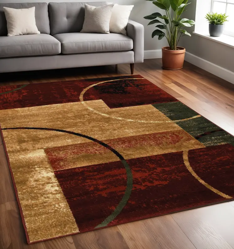 5' X 7' Red and Brown Geometric Area Rug