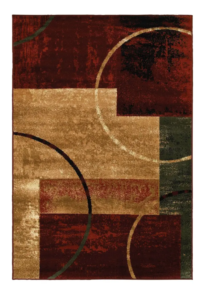 5' X 7' Red and Brown Geometric Area Rug