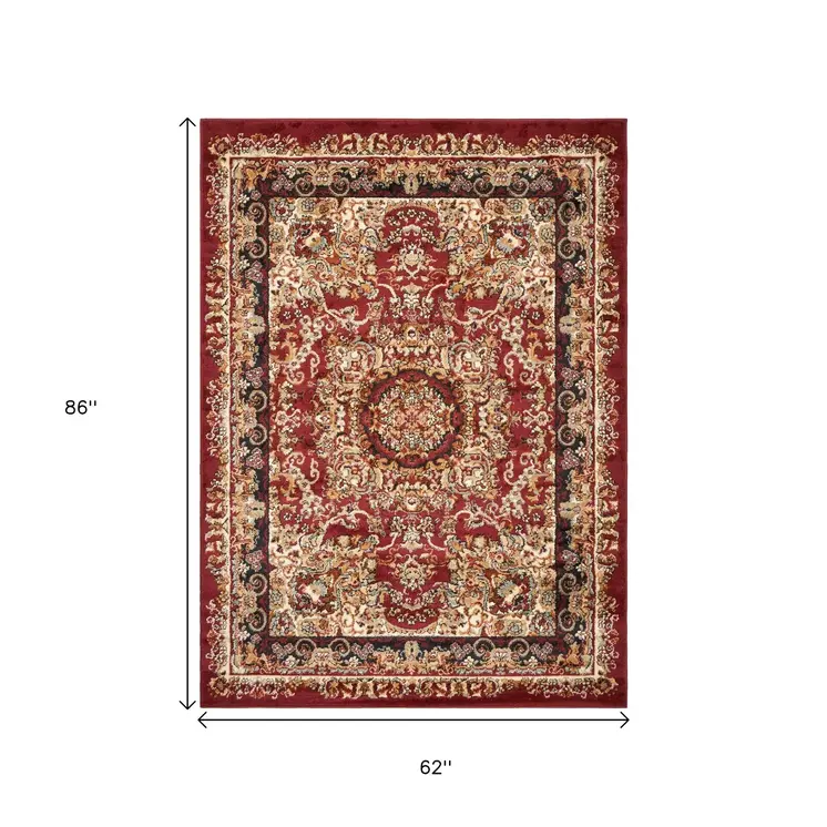 5' X 7' Red Royal Medallion Area Rug