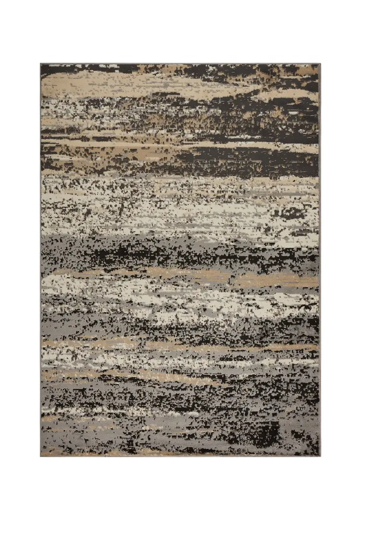 5' X 7' Beige Black And Gray Abstract Area Rug