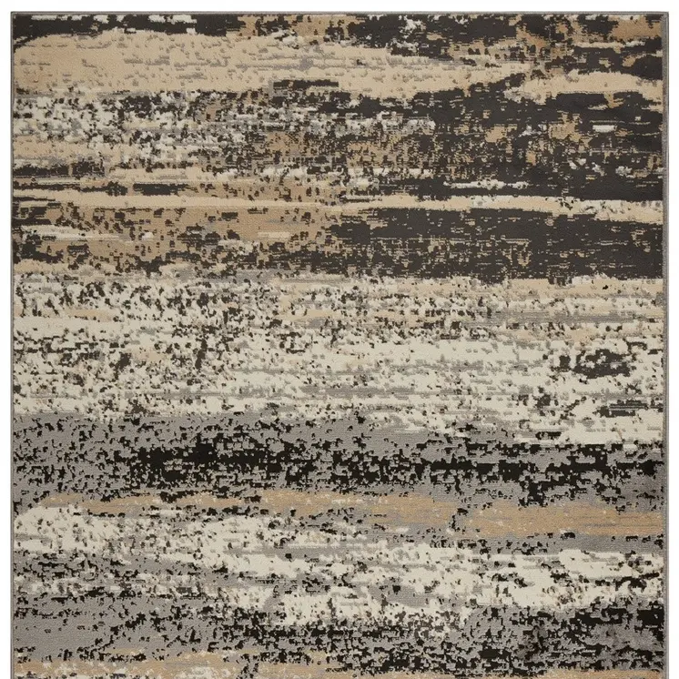 5' X 7' Beige Black And Gray Abstract Area Rug