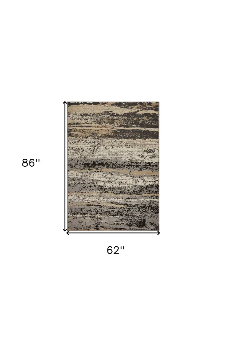 5' X 7' Beige Black And Gray Abstract Area Rug