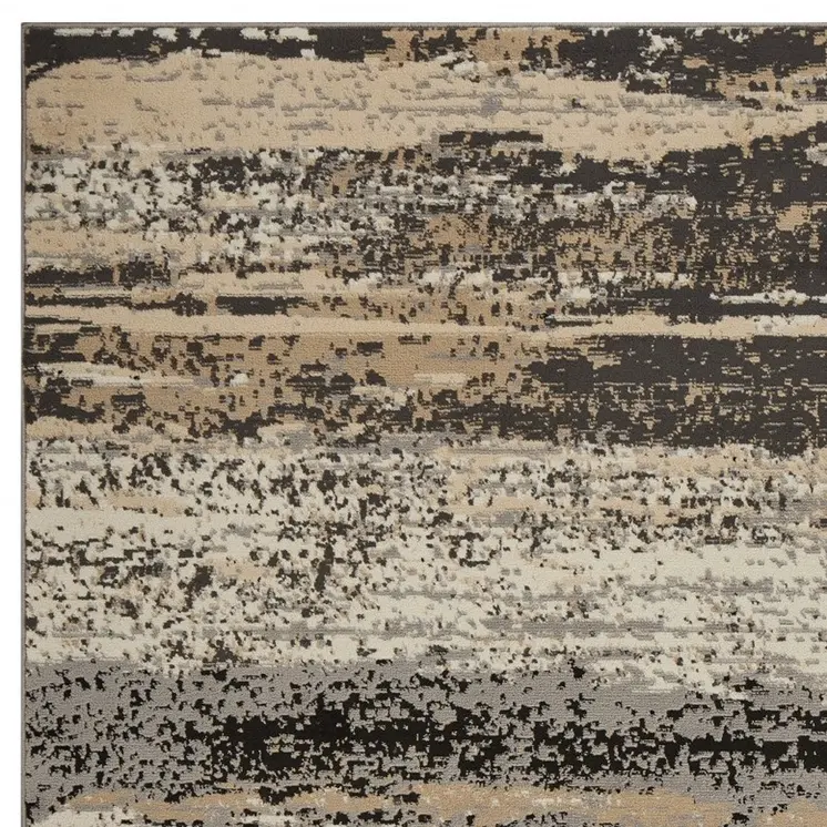 5' X 7' Beige Black And Gray Abstract Area Rug